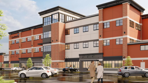 Render of exterior for new Garmin Canada Inc. building.