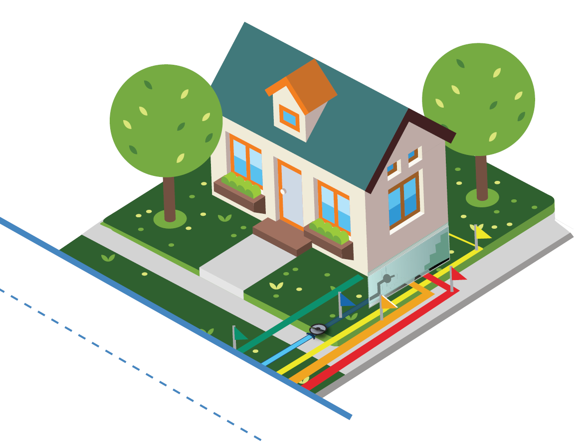 Locates flag with house illustration